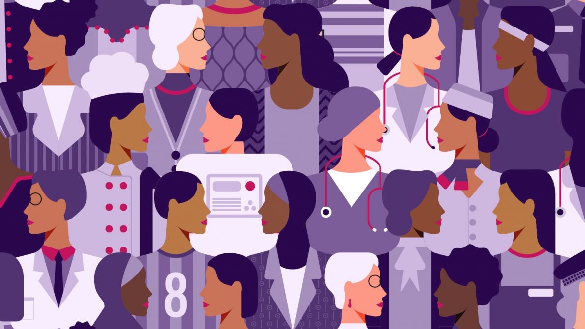 illustration of diverse women with different professions
